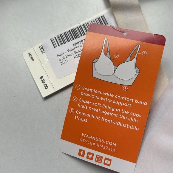 Warner’s Size 40C Blissfully Wire Free Smoothing Support White Bra - Picture 4 of 6